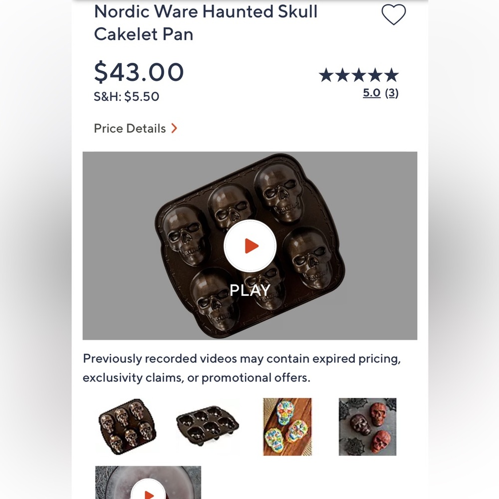 Nordic Ware Mini Skull Cakelet Pan 5 Cups. Spooky &
Haunted. - Picture 16 of 16